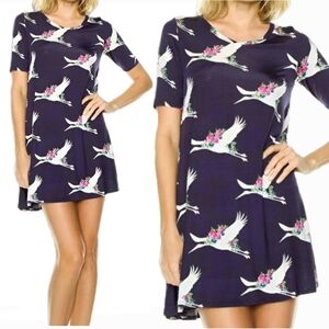 MomMe & Me Navy Stork Flowy Dress w/ Pockets, size S/M
